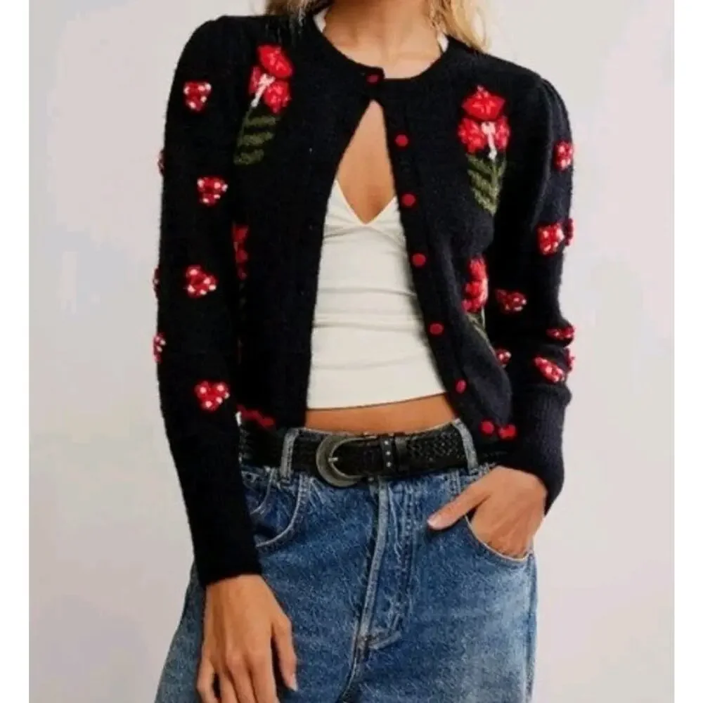Free People Nonna Knit Cardi Midnight Bloom Combo Size Xsmall